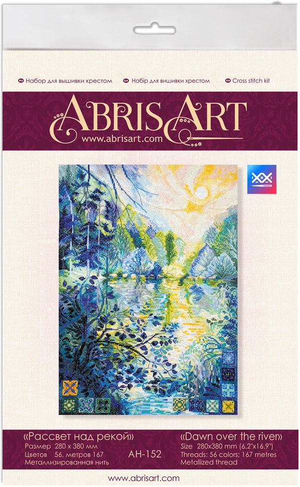 Abris Art Siuvinėjimo kryželiu rinkinys Aušra virš upės, 28x38 cm, 14 ct, 56 spalvų
