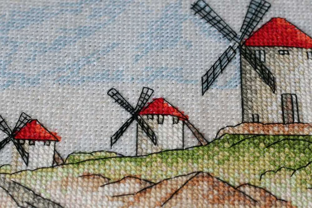 Siuvinėjimo kryželiu rinkinys Vėjo malūnai, 14 ct, 39x18 cm, Abris Art