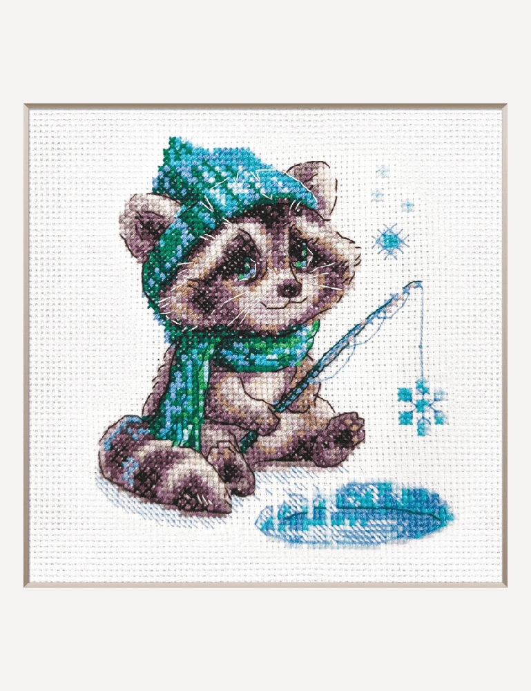 Riolis Kryželiu siuvinėjimo rinkinys „Smalsus meškėnas“ 15x15 cm SRA1017
