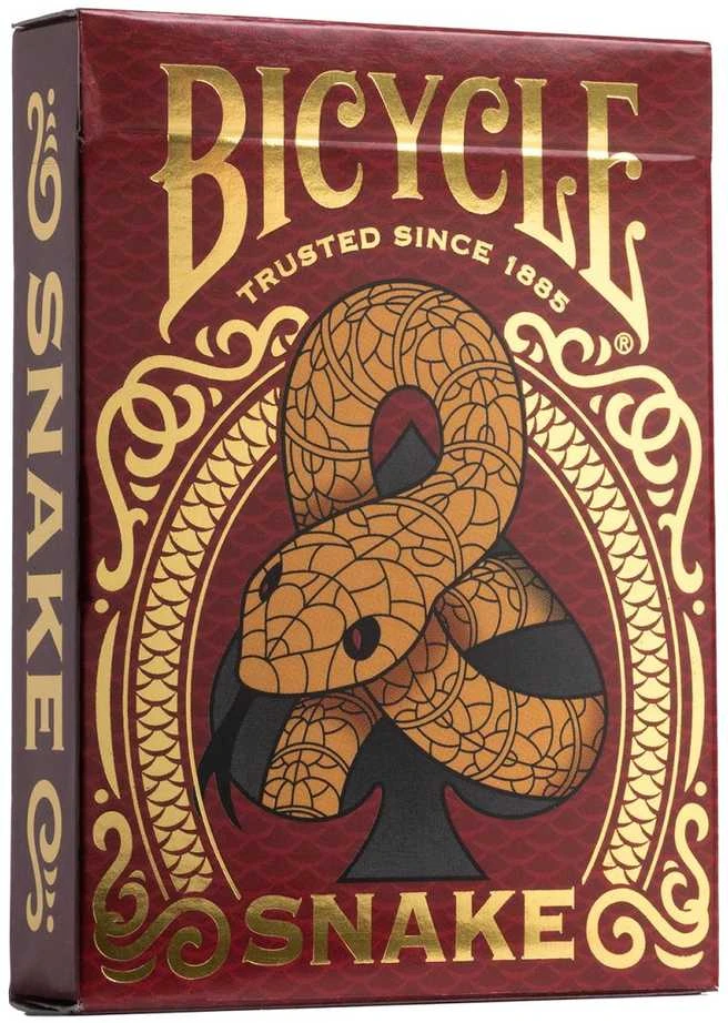 Bicycle Snake žaidimo kortos – kolekcinė raudona/auksinė kaladė pokeriui