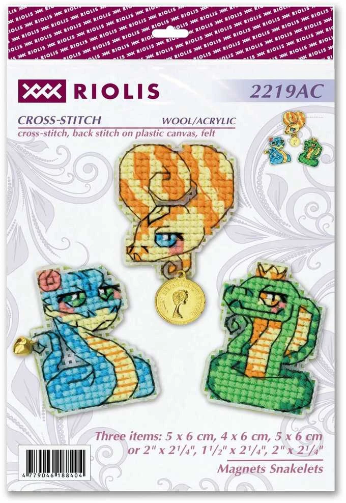 Riolis Kryželiu siuvinėjimo rinkinys ant plastikinės drobės su magnetais (3 vnt. rinkinys) „Snakelets“ 5x6,4x6,5x6 SR2219AC