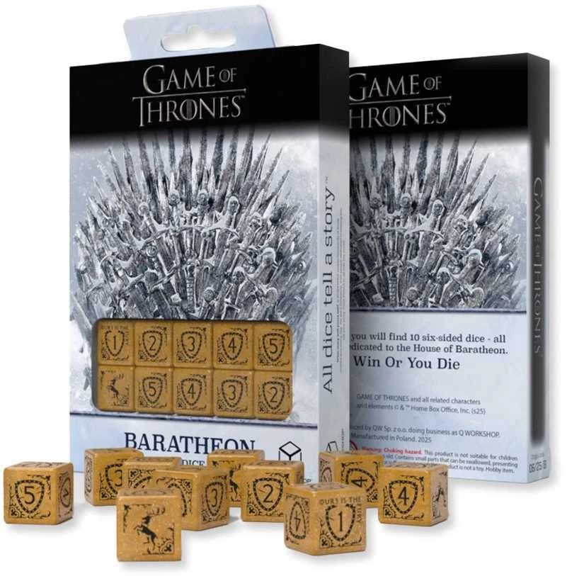 Sostų karai: Baratheon 10x D6 kauliukai – geltoni, licencijuoti, Q-Workshop