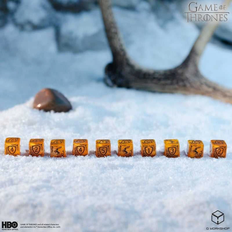Sostų karai: Baratheon 10x D6 kauliukai – geltoni, licencijuoti, Q-Workshop