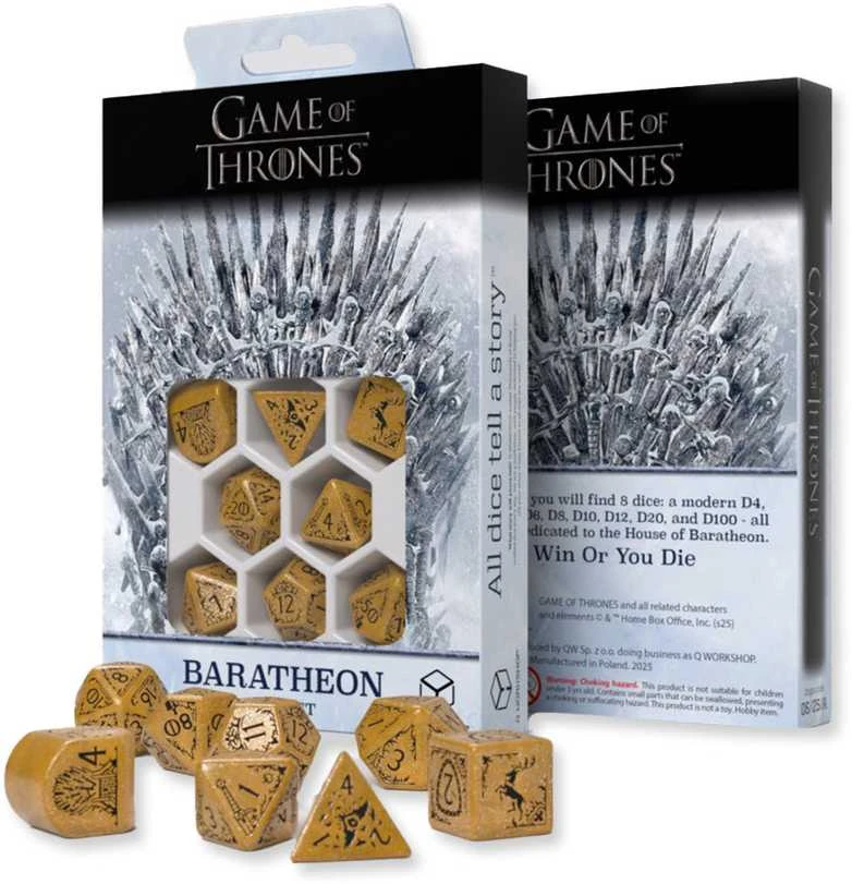 Sostų karai Baratheon kauliukų rinkinys – Q-Workshop, 8 vnt., RPG