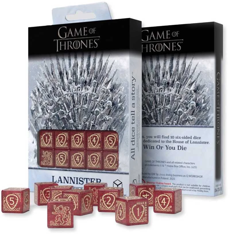Sostų karai Lannister D6 kauliukai 10 vnt – Q-Workshop, raudoni, licencijuoti