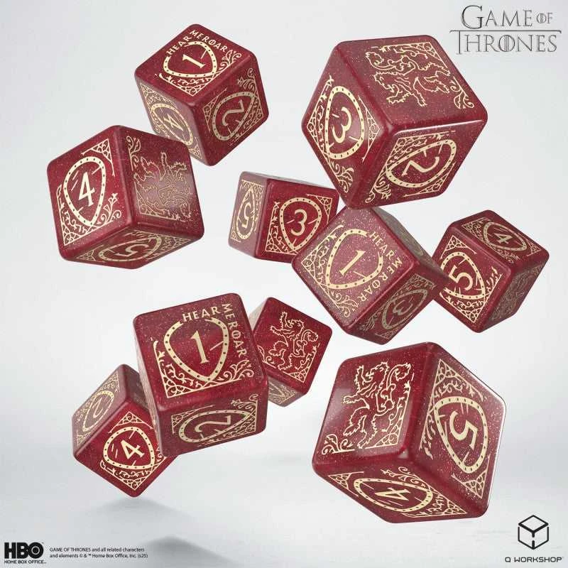 Sostų karai Lannister D6 kauliukai 10 vnt – Q-Workshop, raudoni, licencijuoti