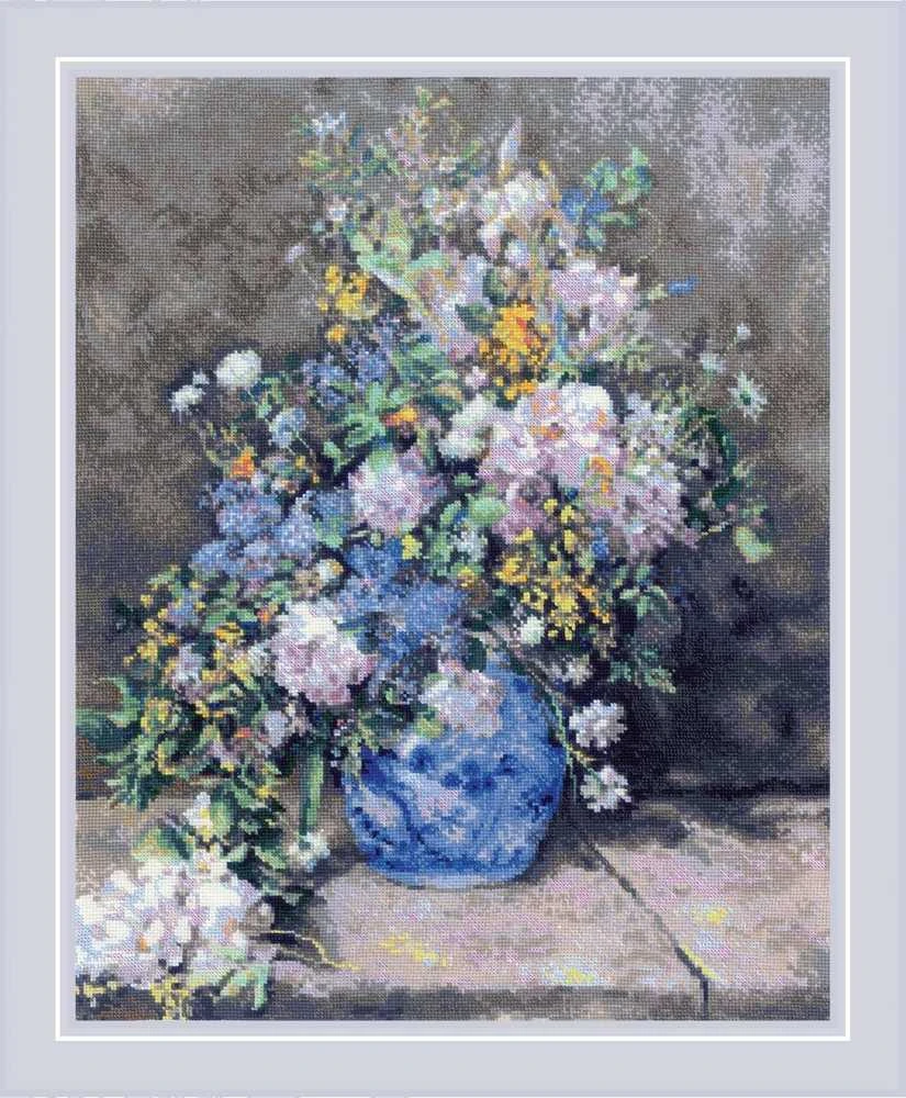 Riolis Kryželiu siuvinėjimo rinkinys "Pavasario puokštė pagal P. A. Renoir paveikslą" 40x50 SR2137
