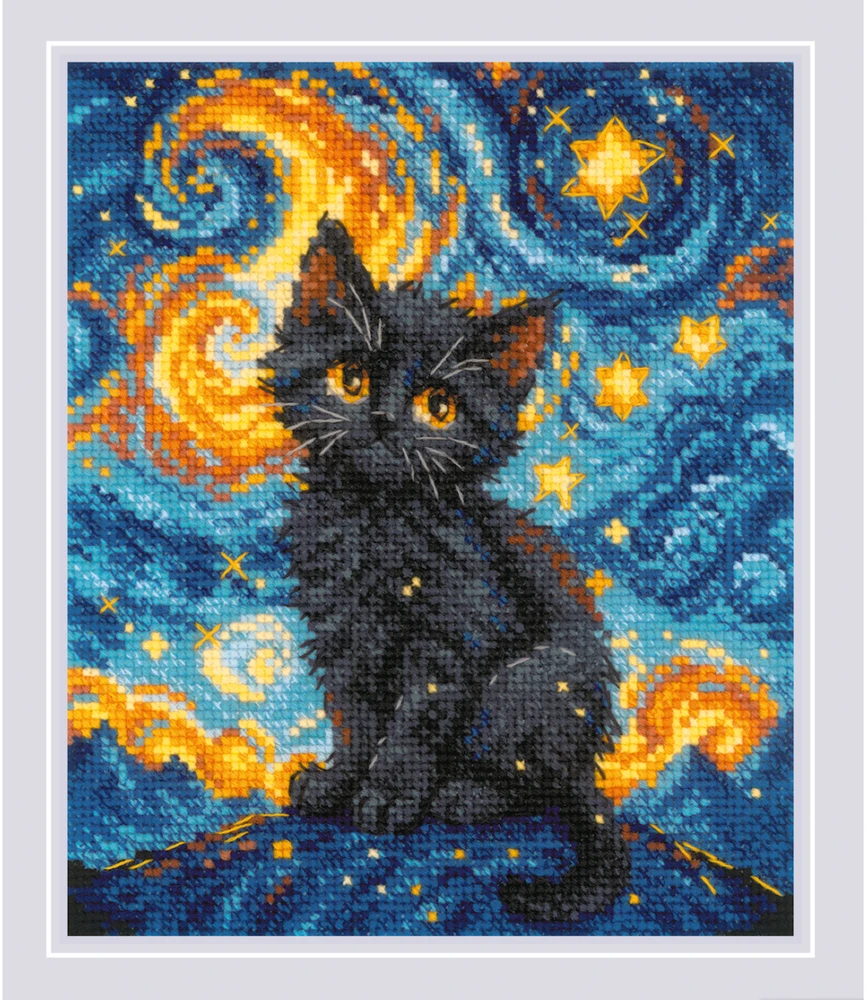 Riolis Kryželių siuvinėjimo rinkinys. „Žvaigždėtas katinas“ 15x18 cm SR2288