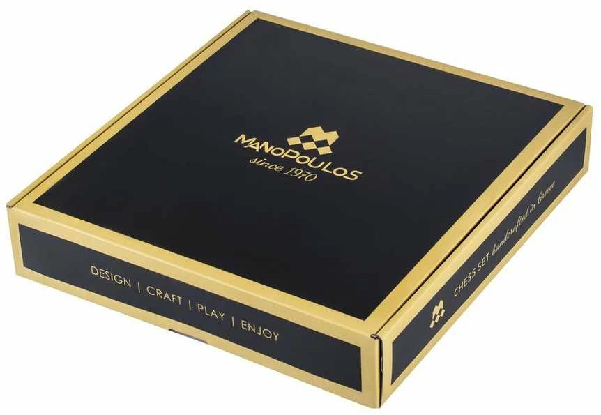 Manopoulos Staunton Walnut Medinių Šachmatų Rinkinys Su 27cm Inkrustuota Lenta