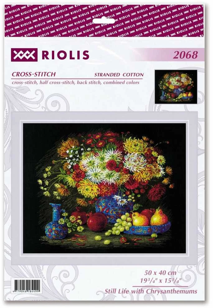 Riolis Kryželiu siuvinėjimo rinkinys „Natiurmortas su chrizantemomis“ 50x40 SR2068