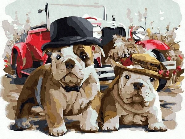 SuperColor Tapyba Pagal Skaičius: „Buldogai ir automobilis“ 30x40 cm