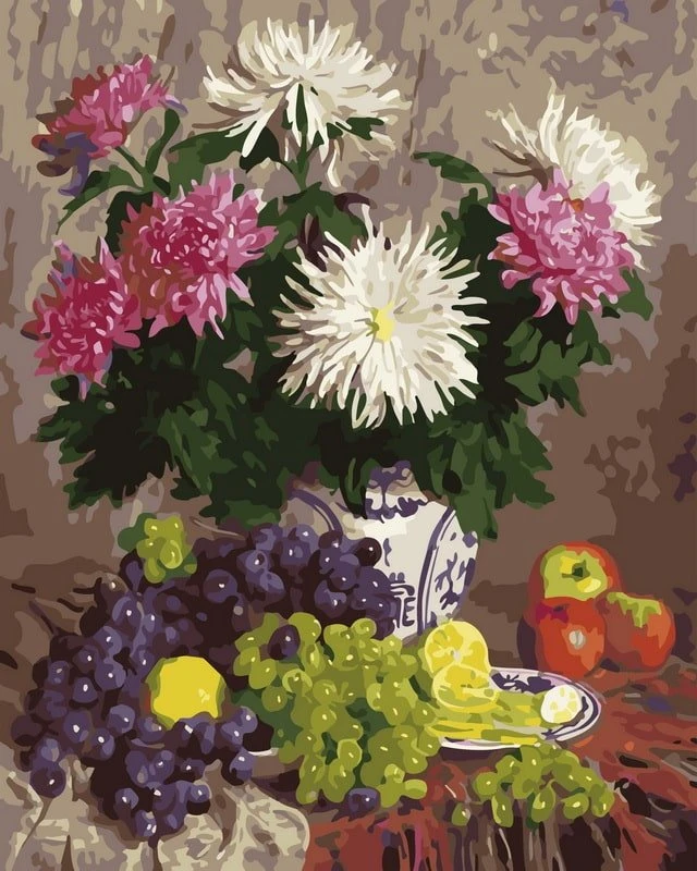 SuperColor Tapyba Pagal Skaičius: „Chrizantemų ir vynuogių natiurmortas“ 40x50 cm