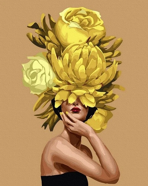 SuperColor Tapyba Pagal Skaičius: „Dama su geltonais žiedais“ 40x50 cm