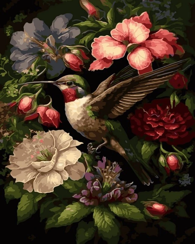 SuperColor Tapyba Pagal Skaičius: „Kolibris žydinčiame sode“ 40x50 cm