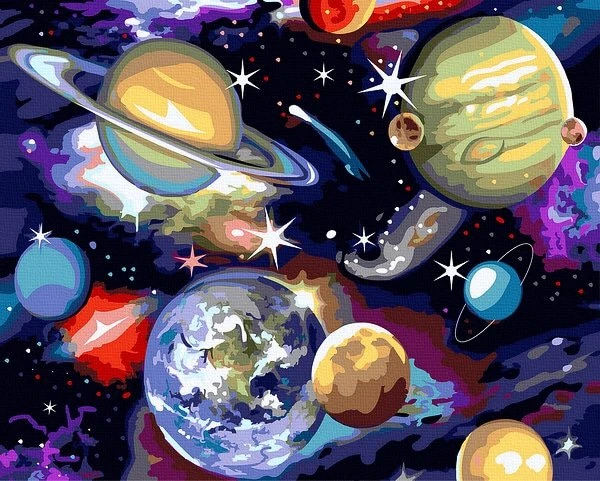 SuperColor Tapyba Pagal Skaičius: „Kosminės planetos“ 40x50 cm
