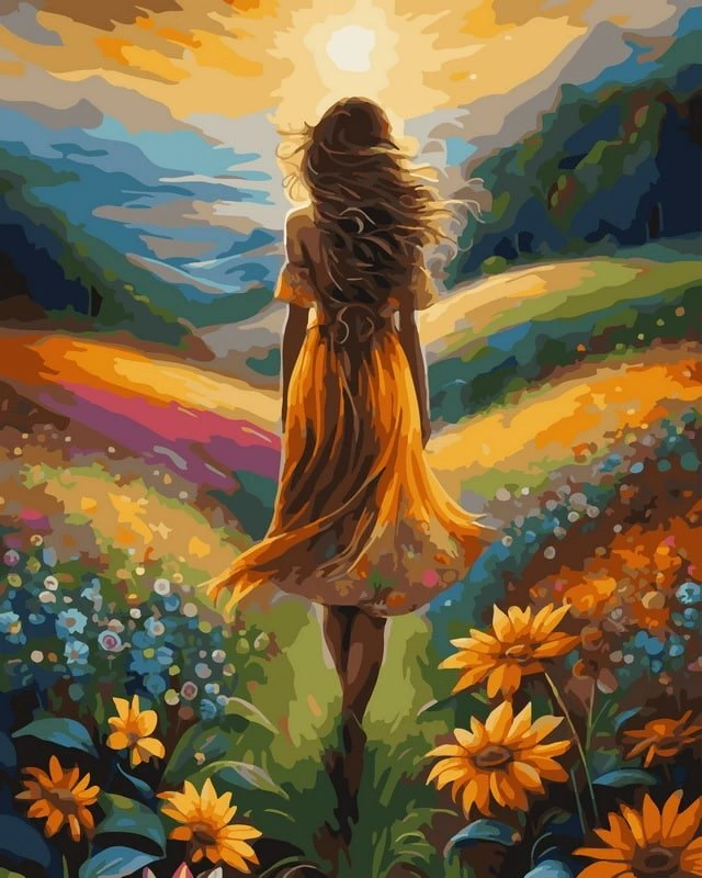 SuperColor Tapyba Pagal Skaičius: „Mergaitė einanti saulėlydžio link“ 40x50 cm
