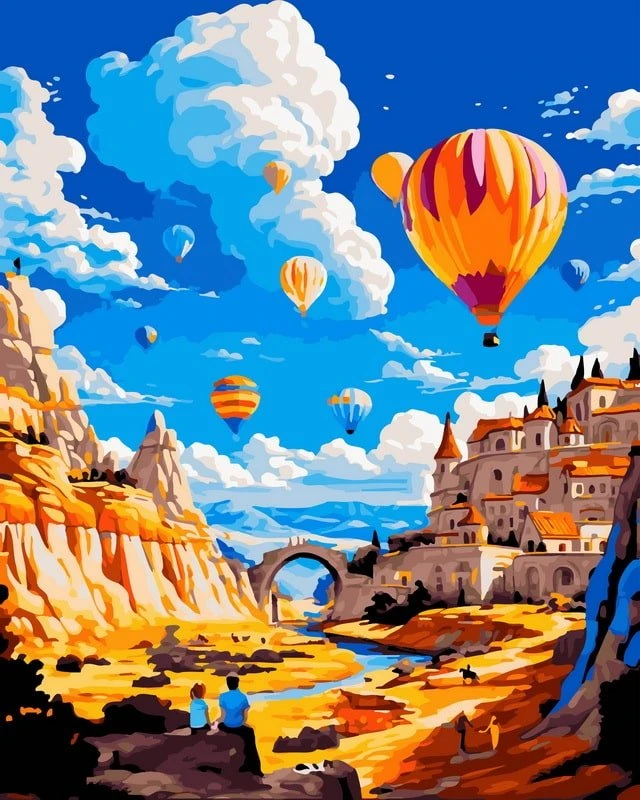 SuperColor Tapyba Pagal Skaičius: „Oro balionai virš kanjono miestelio“ 40x50 cm