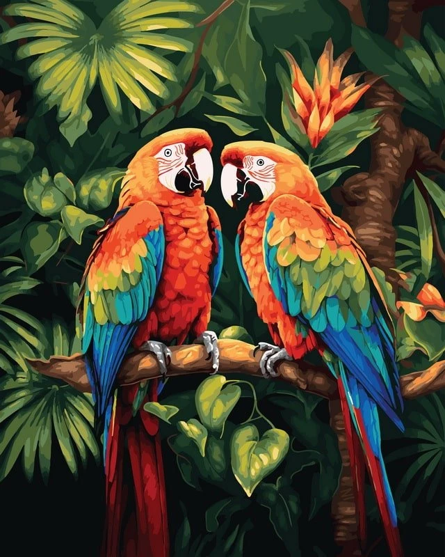 SuperColor Tapyba Pagal Skaičius: „Papūgos džiunglėse“ 40x50 cm