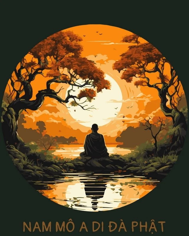 SuperColor Tapyba Pagal Skaičius: „Rami meditacija saulėlydyje“ 40x50 cm