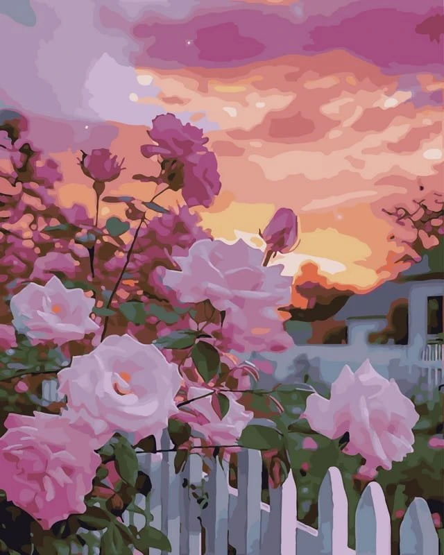SuperColor Tapyba Pagal Skaičius: „Rožės prie baltos sodo tvoros“ 40x50 cm