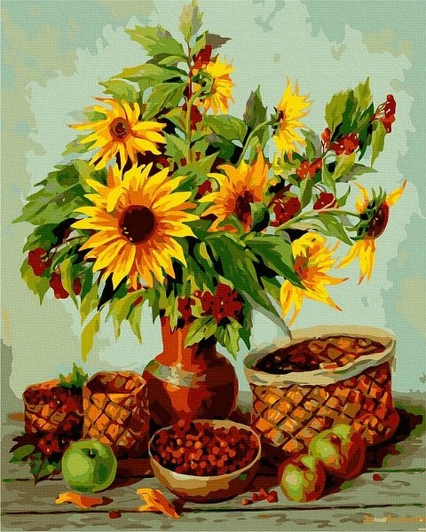 SuperColor Tapyba Pagal Skaičius: „Saulėgrąžų krepšys“ 40x50 cm