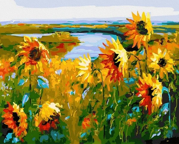 SuperColor Tapyba Pagal Skaičius: „Saulėgrąžų laukas“ 40x50 cm