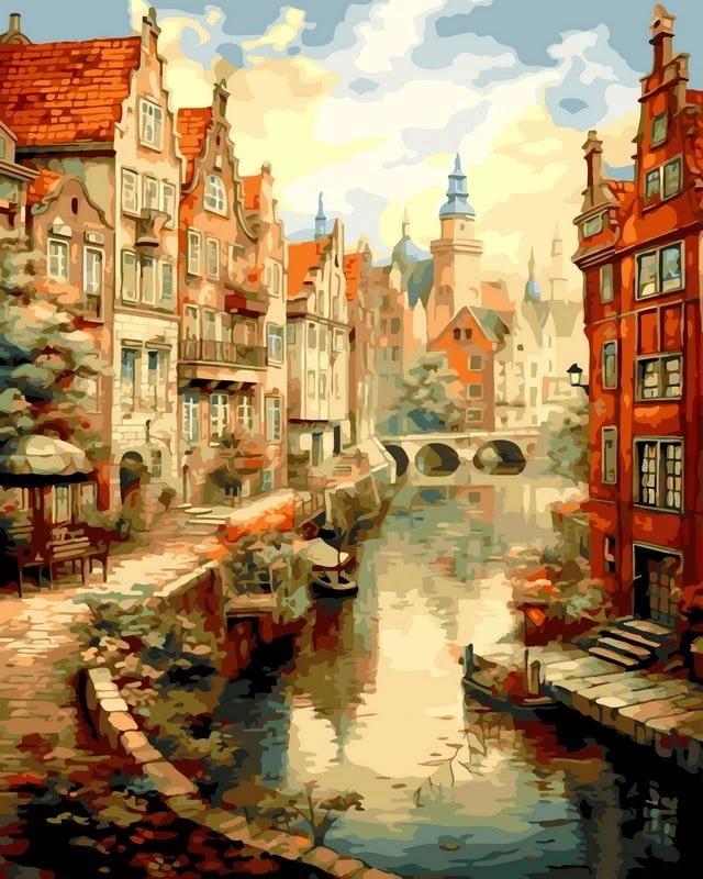SuperColor Tapyba Pagal Skaičius: „Senamiesčio kanalo gatvė“ 40x50 cm