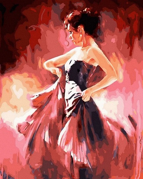 SuperColor Tapyba Pagal Skaičius: „Šokėja raudona suknele“ 40x50 cm