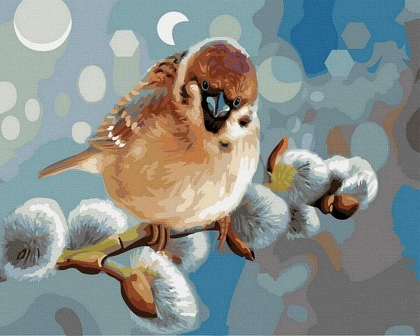 SuperColor Tapyba Pagal Skaičius: „Žvirblis ant gluosnio“ 40x50 cm