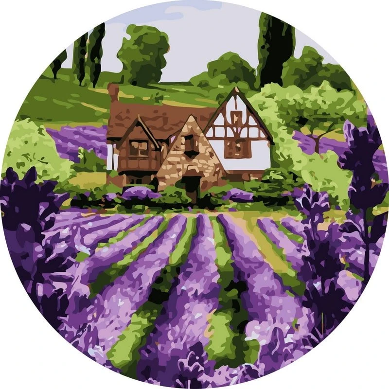 SuperColor Tapyba Pagal Skaičius: „Žydintis levandų namelis“ 40x40 cm