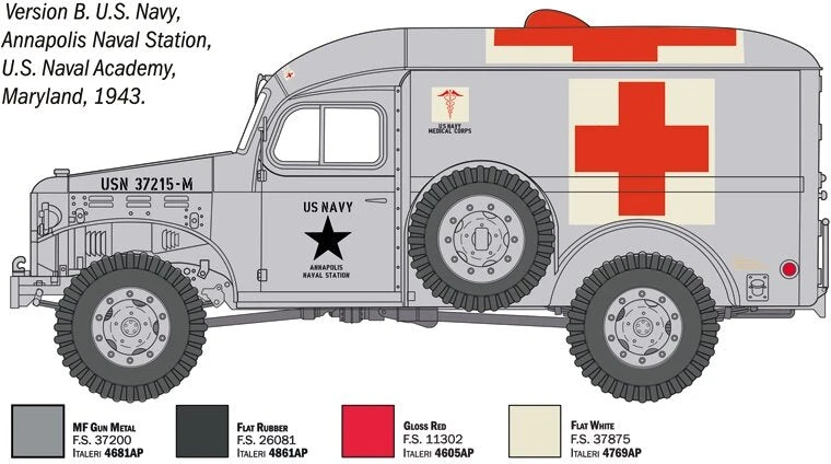 Surenkamas Italeri Dodge WC-54 sanitarinio automobilio modelis 1/35 90226