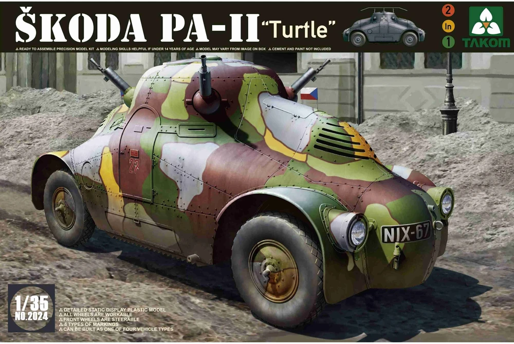 Surenkamas šarvuočio modelis Škoda PA-II „Turtle“ 1/35 Takom 2024