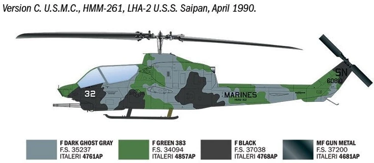 Surenkamas sraigtasparnio modelis Italeri AH-1T Sea Cobra 1/48 90835