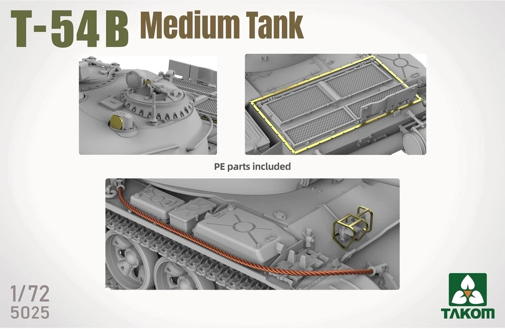 Surenkamas vidutinio tanko T-54B plastikinis modelis Takom 1/72 5025