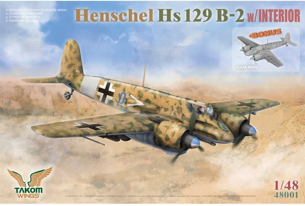 Takom Henschel Hs 129 B-2 lėktuvo modelis 1/48 su interjeru