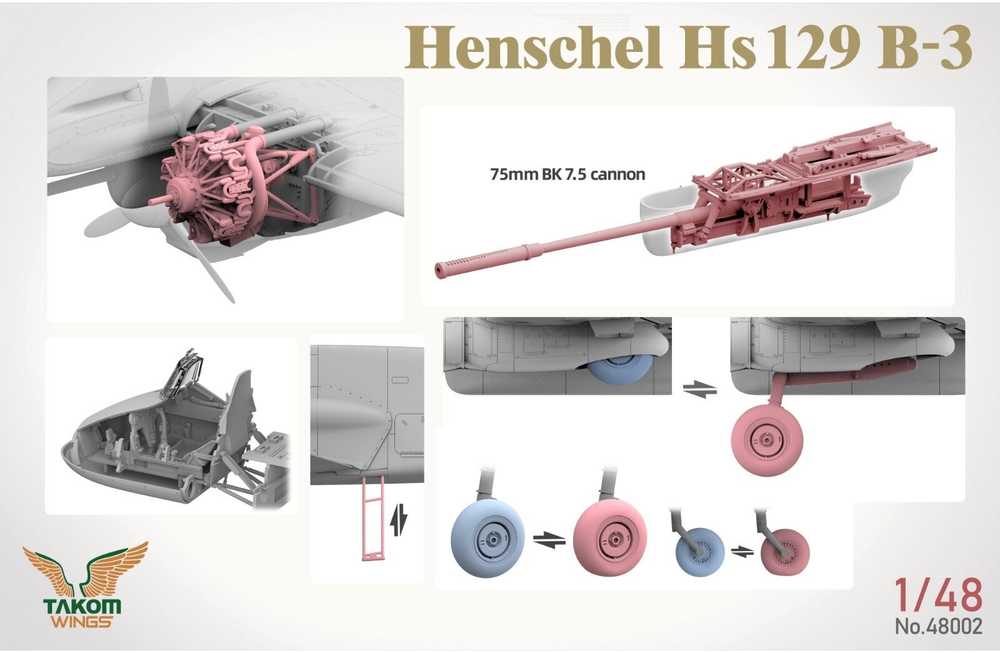 Takom Henschel Hs 129 B-3 1/48 su interjeru, plastikinis modelis 48002