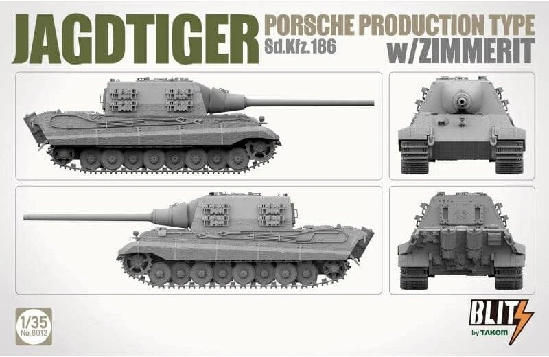 Takom Jagdtiger Sd.Kfz. 186 Porsche su Zimmerit surenkamas modelis 1/35 8012