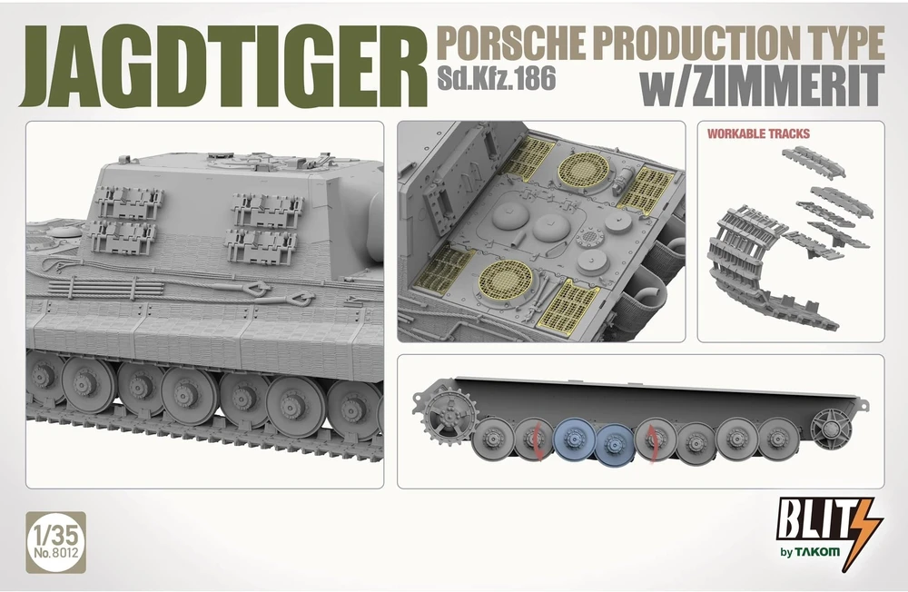 Takom Jagdtiger Sd.Kfz. 186 Porsche su Zimmerit surenkamas modelis 1/35 8012