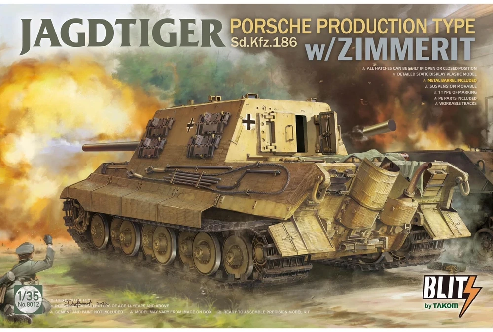 Takom Jagdtiger Sd.Kfz. 186 Porsche su Zimmerit surenkamas modelis 1/35 8012