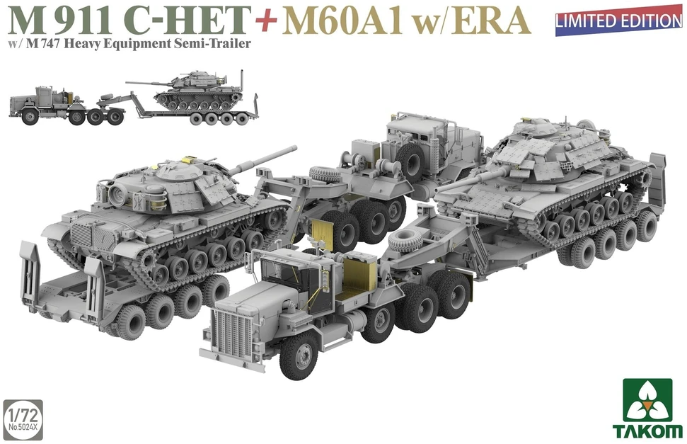 Takom M911 C-HET su M747 priekaba ir M60A1 tanku 1/72, 5024X