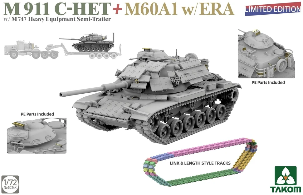 Takom M911 C-HET su M747 priekaba ir M60A1 tanku 1/72, 5024X