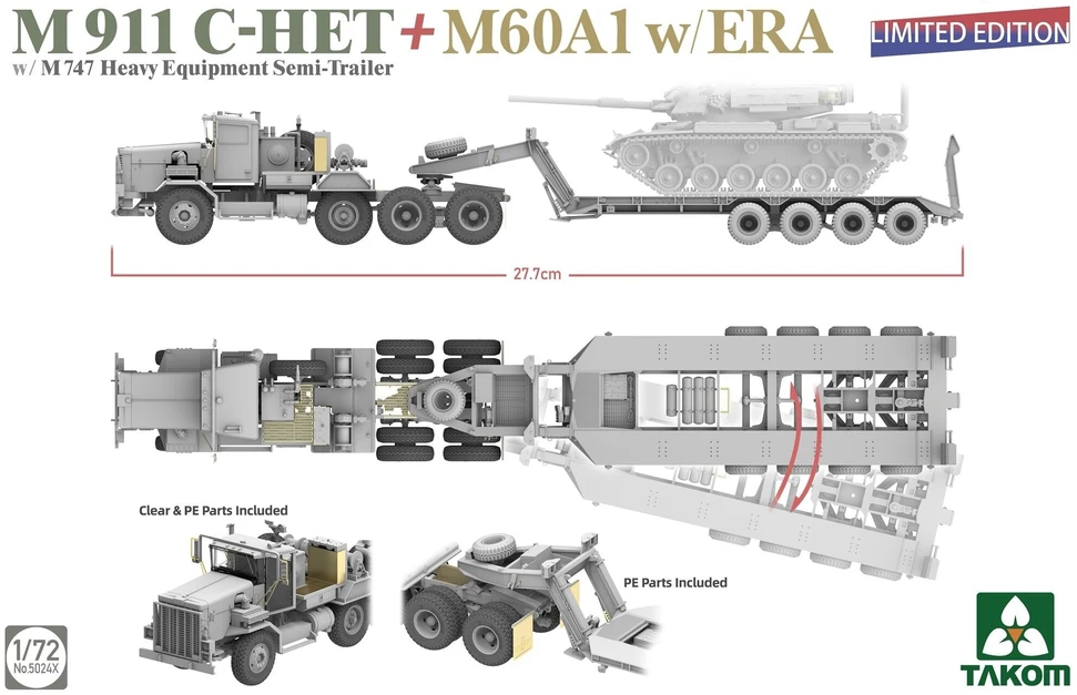 Takom M911 C-HET su M747 priekaba ir M60A1 tanku 1/72, 5024X