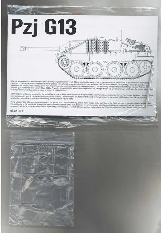 Takom Pzj G13 Jagdpanzer 38(t) Hetzer 1/35 plastikinis surinkimo rinkinys