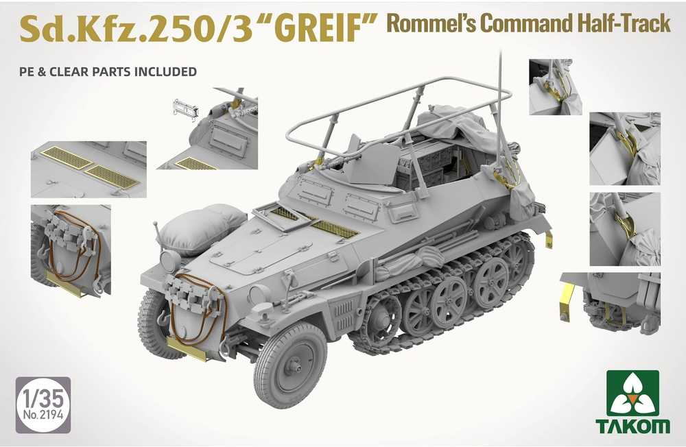 Takom Sd.Kfz.250/3 GREIF Rommelio komandinis pusiau vikšrinis 1/35 modelis