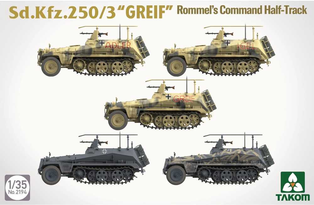 Takom Sd.Kfz.250/3 GREIF Rommelio komandinis pusiau vikšrinis 1/35 modelis
