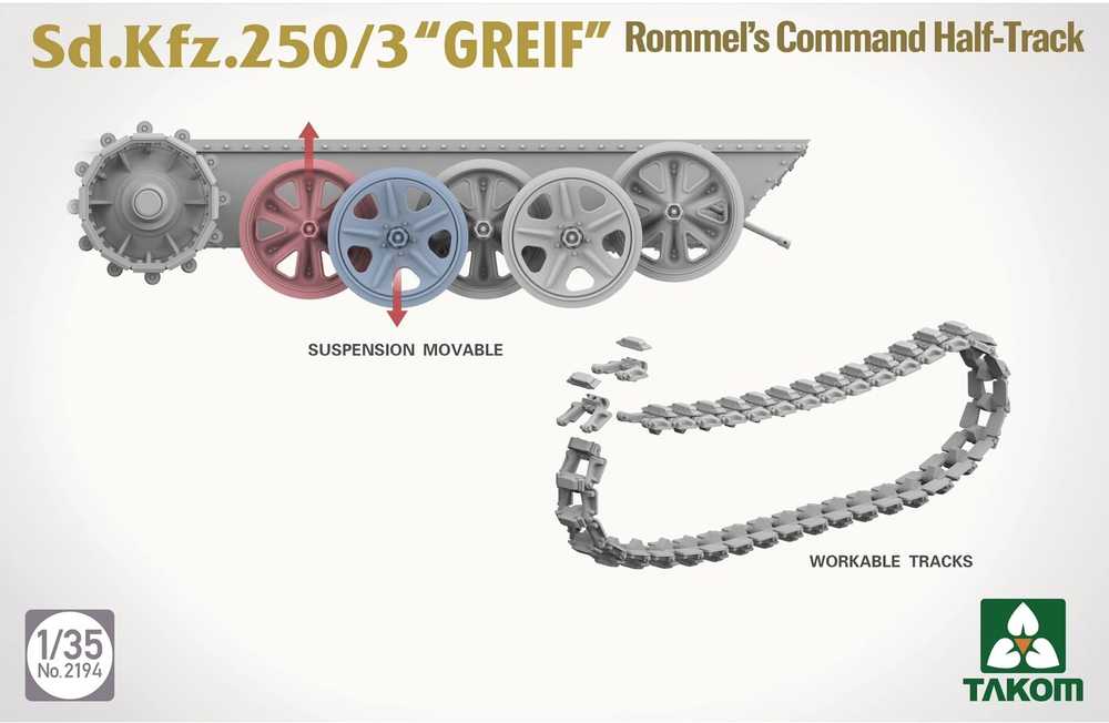 Takom Sd.Kfz.250/3 GREIF Rommelio komandinis pusiau vikšrinis 1/35 modelis