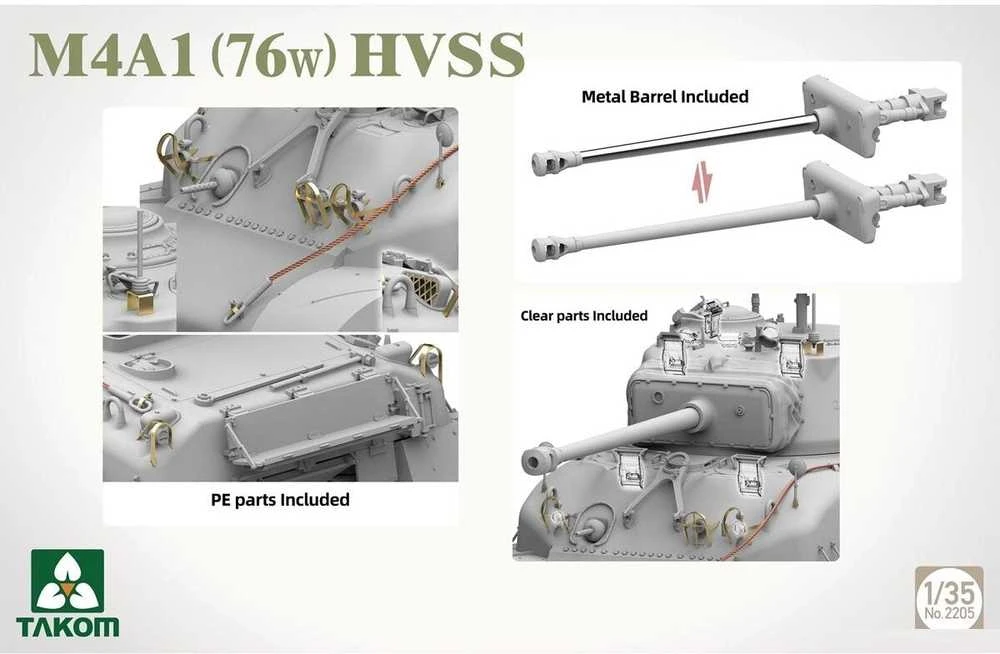 Takom Sherman M4A1 76W HVSS tanko plastikinis surinkimo rinkinys (2205)