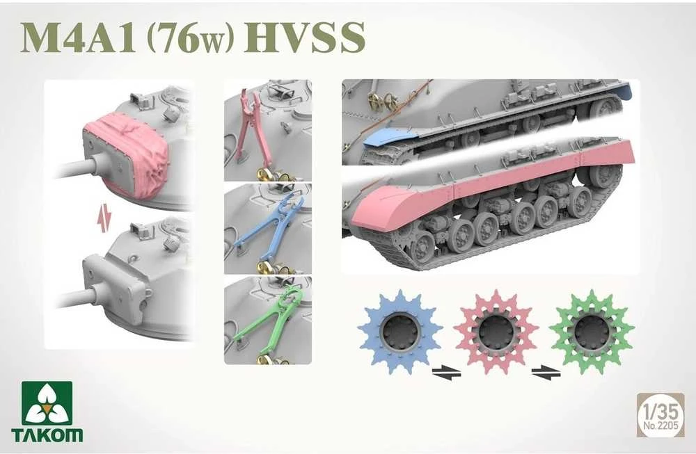 Takom Sherman M4A1 76W HVSS tanko plastikinis surinkimo rinkinys (2205)