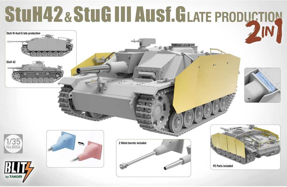 Takom StuH 42 & StuG III Ausf. G vėlyvas 2-in-1 modelio rinkinys 1/35 (8006)