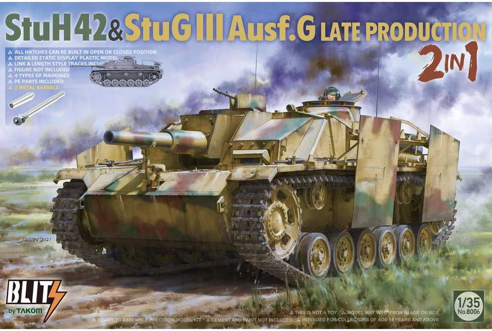 Takom StuH 42 & StuG III Ausf. G vėlyvas 2-in-1 modelio rinkinys 1/35 (8006)
